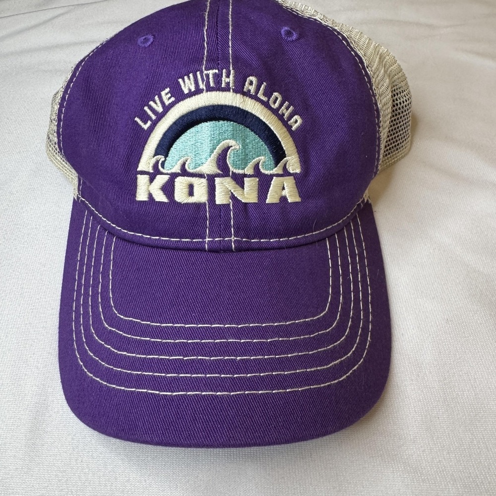 Kona‎ Live With Aloha Hat Cap Snap Back Mens One Size Purple Mesh Trucker Hawaii